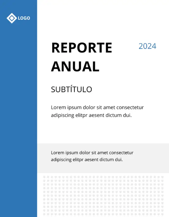Portada minimalista para un informe en colores azul, gris y blanco.