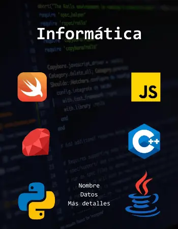 Portada computación lenguajes de programación Java, Python, C++, Ruby, Javascript y Swift