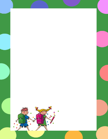Marco preescolar verde con círculos de colores y dos niños